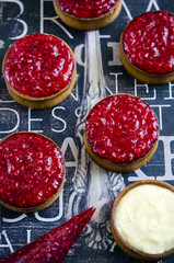 Tartlets with custard, fresh raspberries