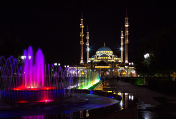 Fototapeta na wymiar Akhmat Kadyrov Mosque in Grozny at night