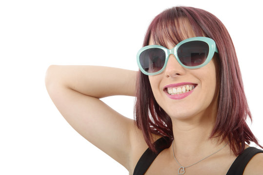 beautiful young redhead woman with sunglasses