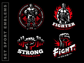 Set sport emblem on dark background