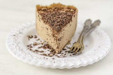 Caramel cheesecake with chocolate for breakfast or birthday  