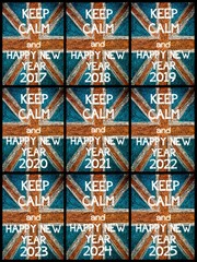 Photo collage of Keep Calm and Happy New Year Message