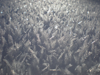 Close up of snow, with visible snow crystals