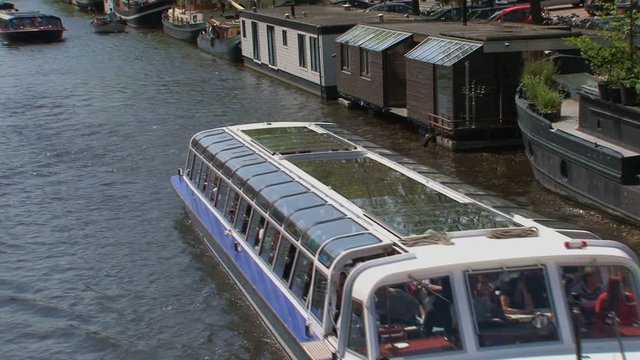 Close up canal boat in Amsterdam