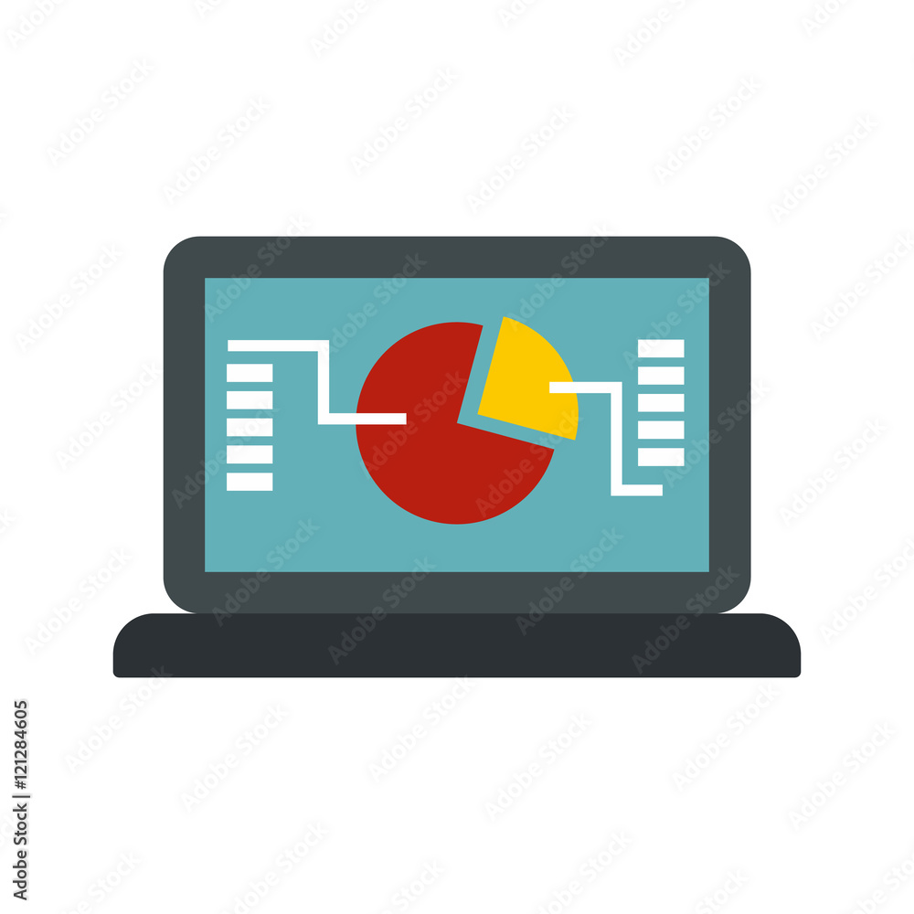 Aufkleber laptop with graph icon in flat style isolated on white background. presentation symbol vector illust