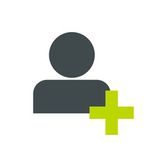 Sign add to friends icon in flat style isolated on white background. Badge symbol vector illustration