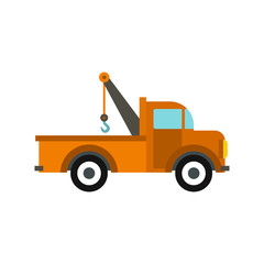 Car tow truck icon in flat style isolated on white background. Transport symbol vector illustration
