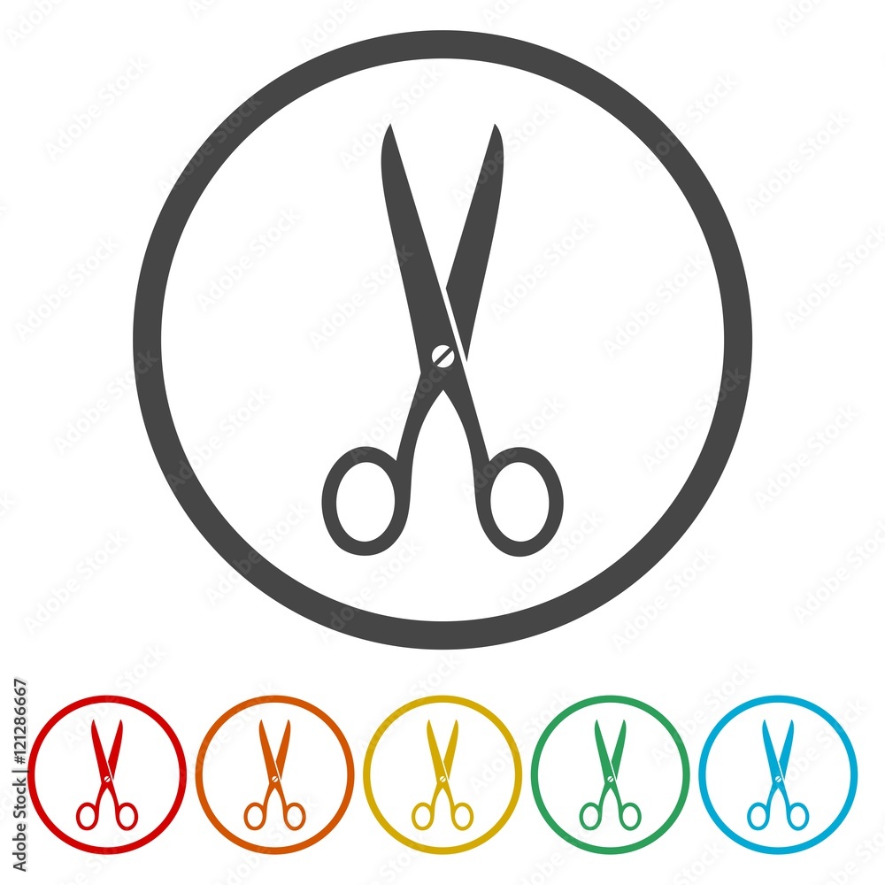 Poster scissors icon with color variations