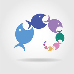 Spiral made of predators fish, infinite food chain or hunting concept. Vector illustration