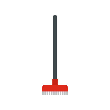 Red broom icon in flat style isolated on white background. Cleaning symbol vector illustration