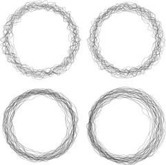 Set of 4 round grunge wire style black vector frames