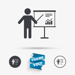 Presentation billboard sign icon. Diagram symbol