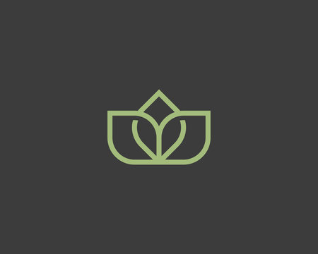 Linear lotus flower logo icon design. Elegant crown line symbol. Universal premium vector sign.