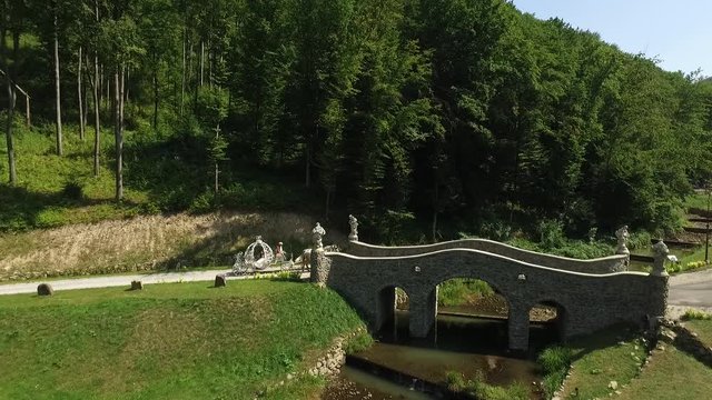 Wedding Carriage Heading for Princess Castle. Aerial video shot
