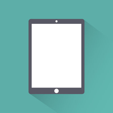 Tablet icon flat style ,isolated on a green background with shadow, stylish vector illustration for web design