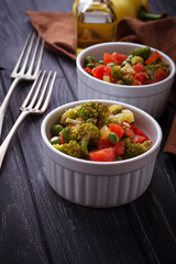 Vegetable ragout with tomato, broccoli, peas, pepper