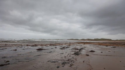 Atlantic ocean. Cloudy autumn day in Doughmore, Ireland.