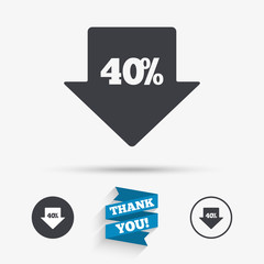 40 percent sale arrow tag sign icon.