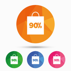 90 percent sale bag tag sign icon.