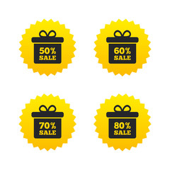 Sale gift box tag icons. Discount symbols.