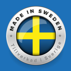 Made in Sweden button with swedish translation