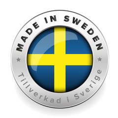 Made in Sweden button with swedish translation