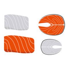Piece salmon fish slice isolated on white background and freshness cut delicious diet eat fish slice vector. Steak cuisine cooking fresh meat fish slice and fish slice dinner salmon meat ingredient.