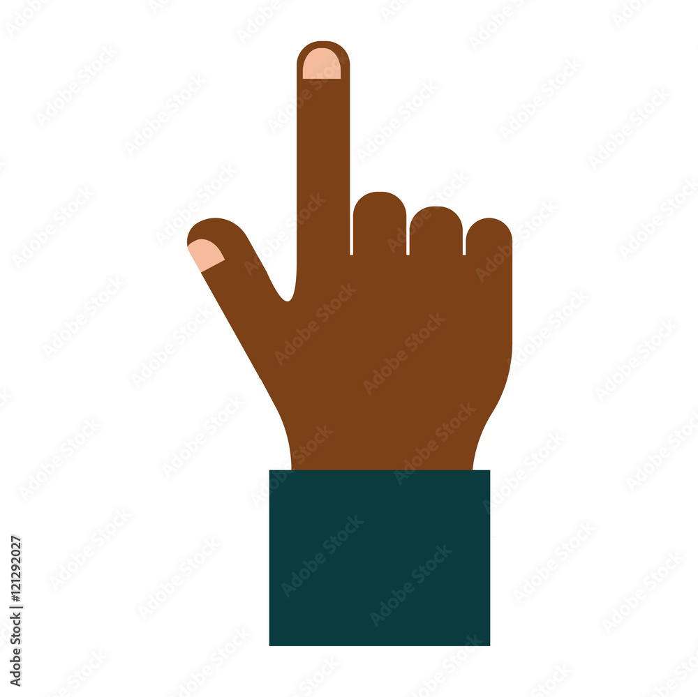 Poster hand press red button finger press icon on white background. finger control start up hands push butt