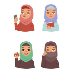 Arabic woman vector set.