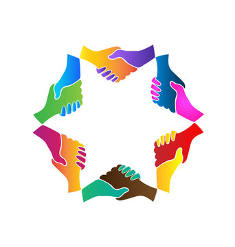 Handshake teamwork business logo vector 