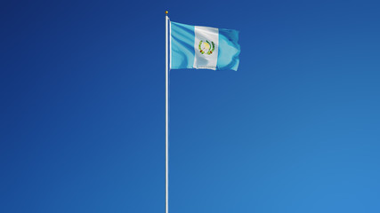 Guatemala flag waving against clean blue sky, long shot, isolated with clipping path mask alpha channel transparency