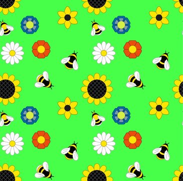 background of flowers and bumble bees