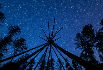 Stars Over An Old Teepee Frame