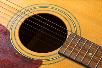 Obraz premium Close up on a classic guitar made of wood