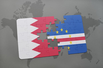 puzzle with the national flag of bahrain and cape verde on a world map background.