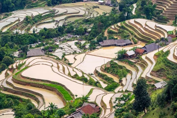Fotobehang Prachtig terrasvormig rijstveld in Hoang Su Phi in Vietnam © tongtranson