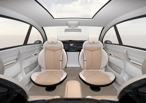 Self-driving SUV interior concept. 3D rendering image.