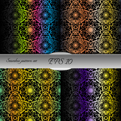 Set of bright lace-like seamless patterns
