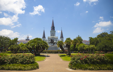 New Orleans Jackson Square, Saint Louis Cathedral and Andrew Jackson Statue, Louisiana, USA
