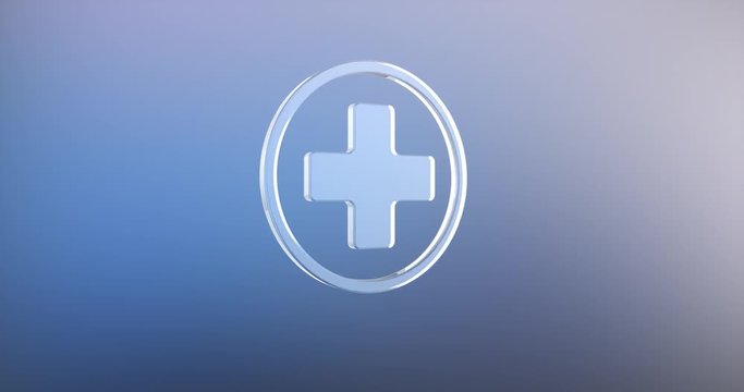 Animated Medical Cross Glass 3d Icon Loop Modules for edit with alpha matte
