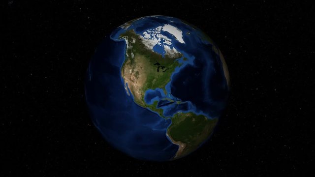 Earth slowly rotates showing the snow/ice line over year from January to December.  Seamless loop.