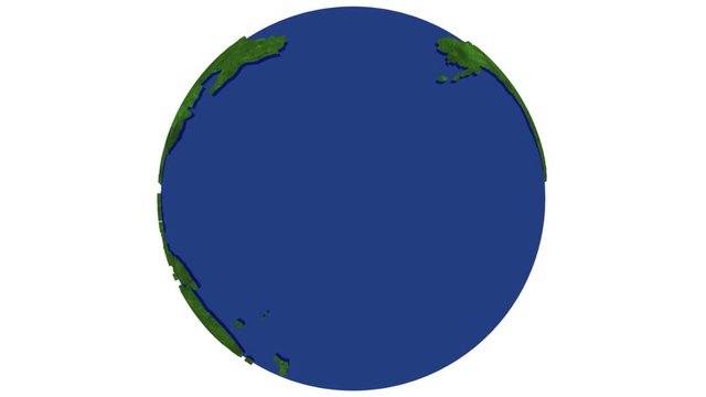 Blue earth with green grassy continents on a white background. Seamlessly loops.