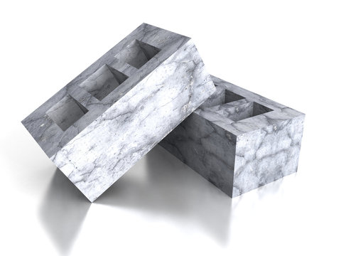 Concrete bricks blocks on white background with reflection
