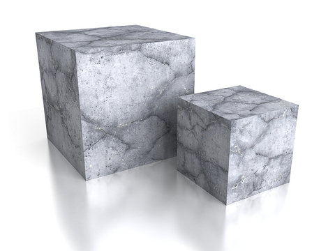 Concrete cube bricks blocks on white background with reflection