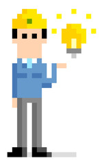 ピクセルイラスト：アイデアを出す作業員の男性
