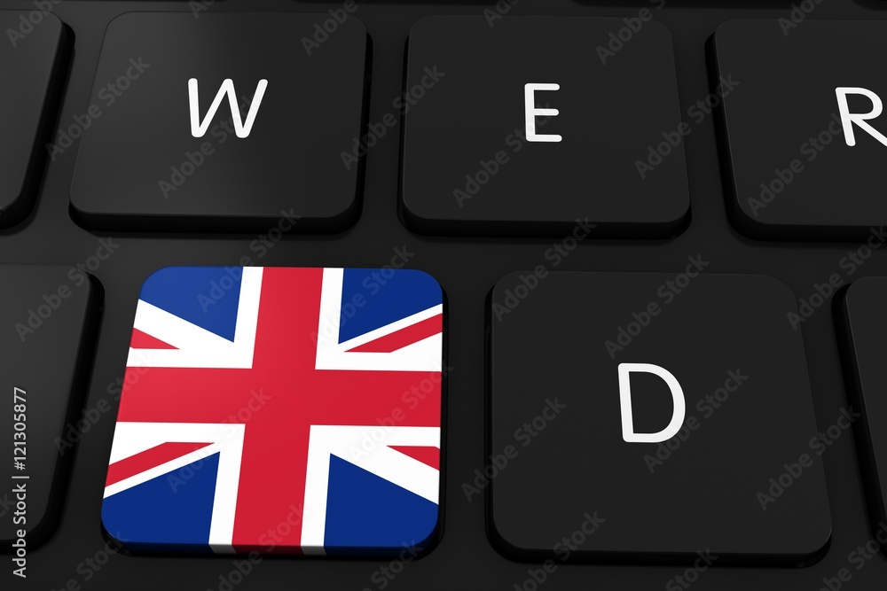Poster british flag button on black computer keyboard - 3d illustration