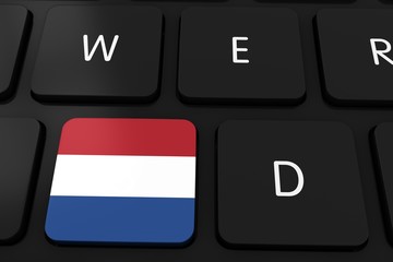 Dutch Flag Button on Black Computer Keyboard - 3D Illustration