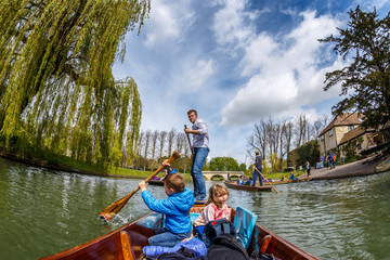 Family punting in Cambridge, England