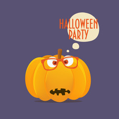 Crazy Halloween Pumpkin with hipster glasses and speech bubble text 