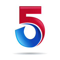 Number five logo. blue and red glossy style. Vector design templ
